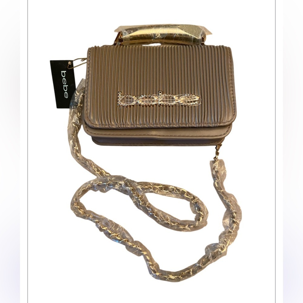 NWT Bebe Raelynn Metal Handle Crossbody Light Taupe